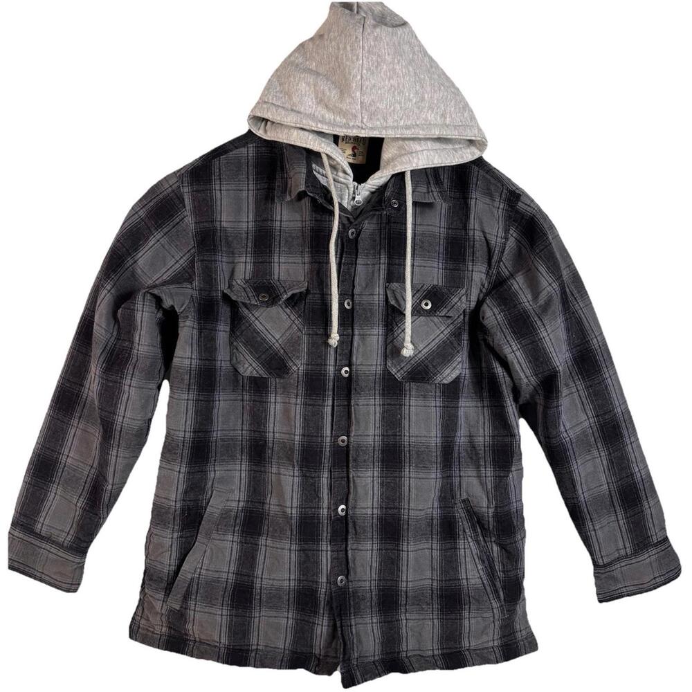 Red Head Men's Insulated Hooded Flannel Shirt Jacket Shacket Gray Size XL Grunge